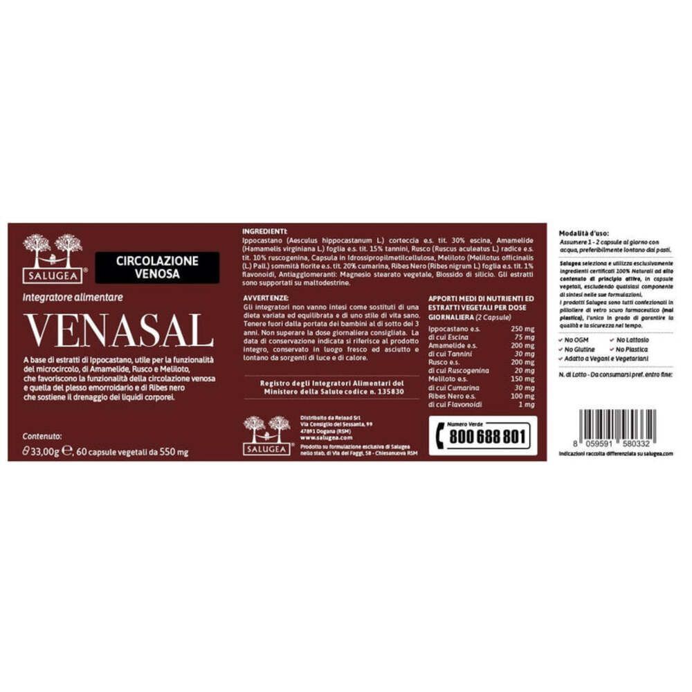 Venasal Salugea: ingredienti e informazioni nutrizionali per vene e capillari.