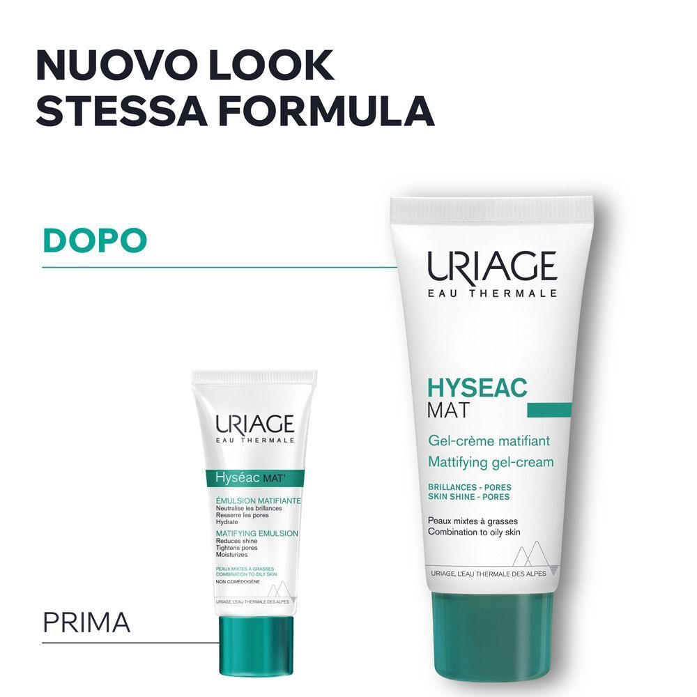 Uriage Hyseac Mat: nuovo look, stessa formula (prima/dopo).