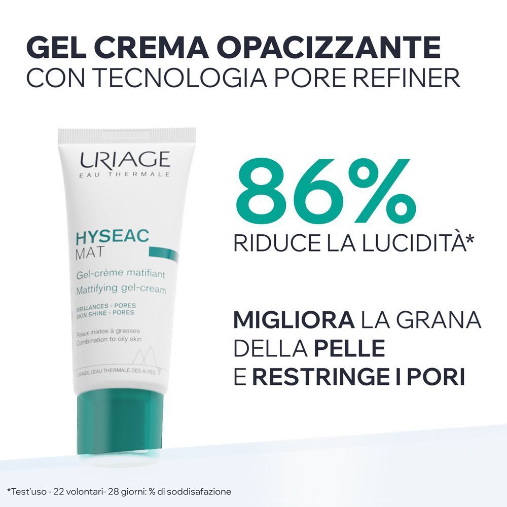 Uriage Hyseac Mat Gel-crema: 86% di riduzione della lucidità, pelle più liscia e pori affinati.