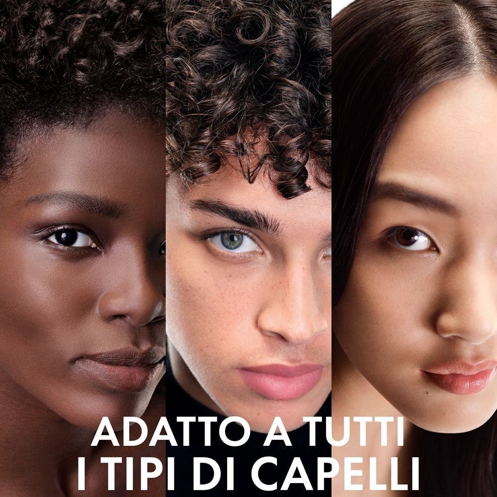 Collage di volti di diverse etnie, che mostra che lo shampoo antiforfora Vichy Dercos è adatto a tutti i tipi di capelli.