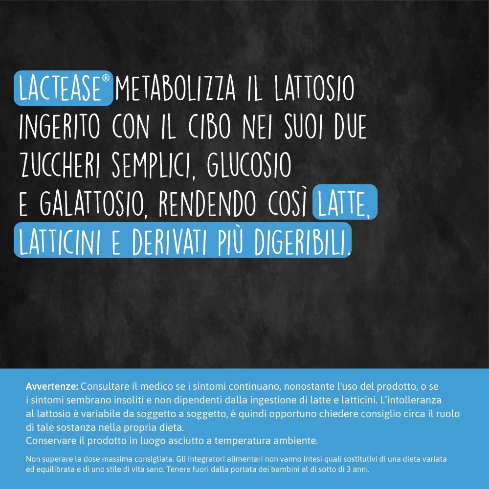 Spiegazione su come Lactease metabolizza il lattosio in glucosio e galattosio.