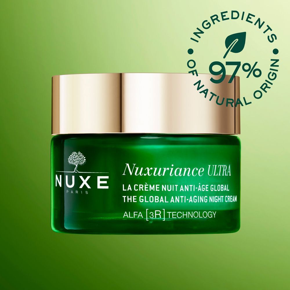 Vasetto Nuxe Nuxuriance Ultra con sigillo '97% ingredienti di origine naturale'.