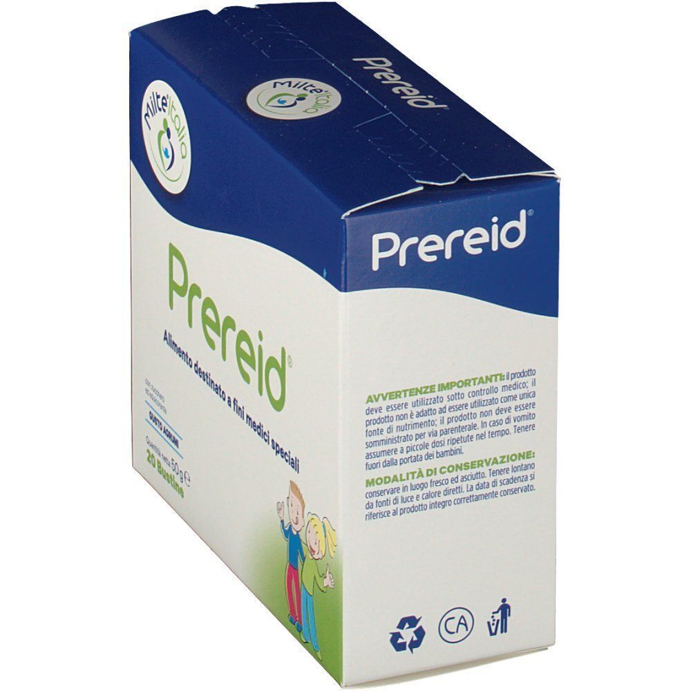 Confezione di Humana Prereid con bambini sul fronte e avvertenze importanti.