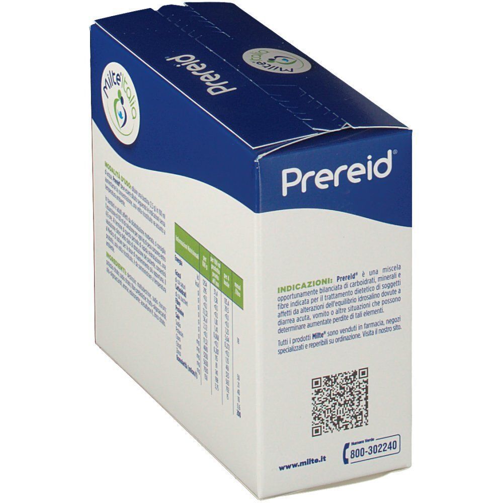 Lato di una confezione Humana Prereid con codice QR e numero di telefono.