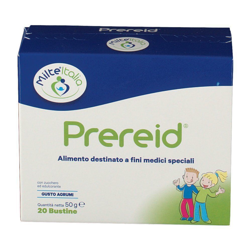 Confezione di Humana Prereid, fronte con gusto agrumi e 20 bustine.