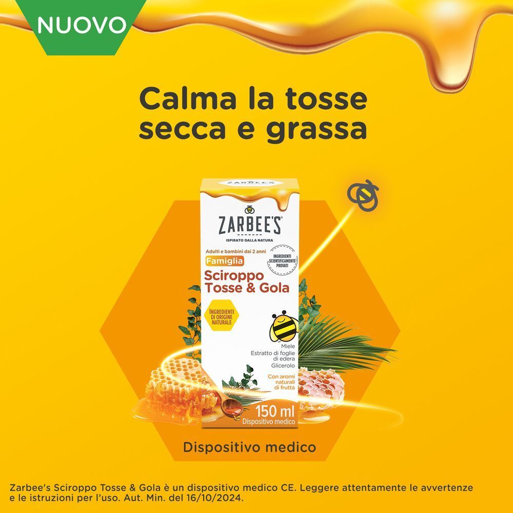 Sciroppo Zarbee's: Calma la tosse secca e grassa. Con favo di miele e foglie di edera.