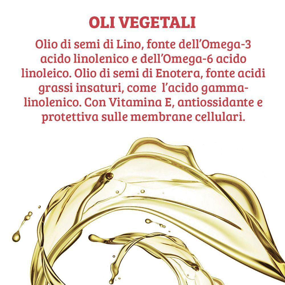 Oli vegetali: Olio di semi di lino (Omega-3), olio di enotera (Omega-6) con vitamina E.
