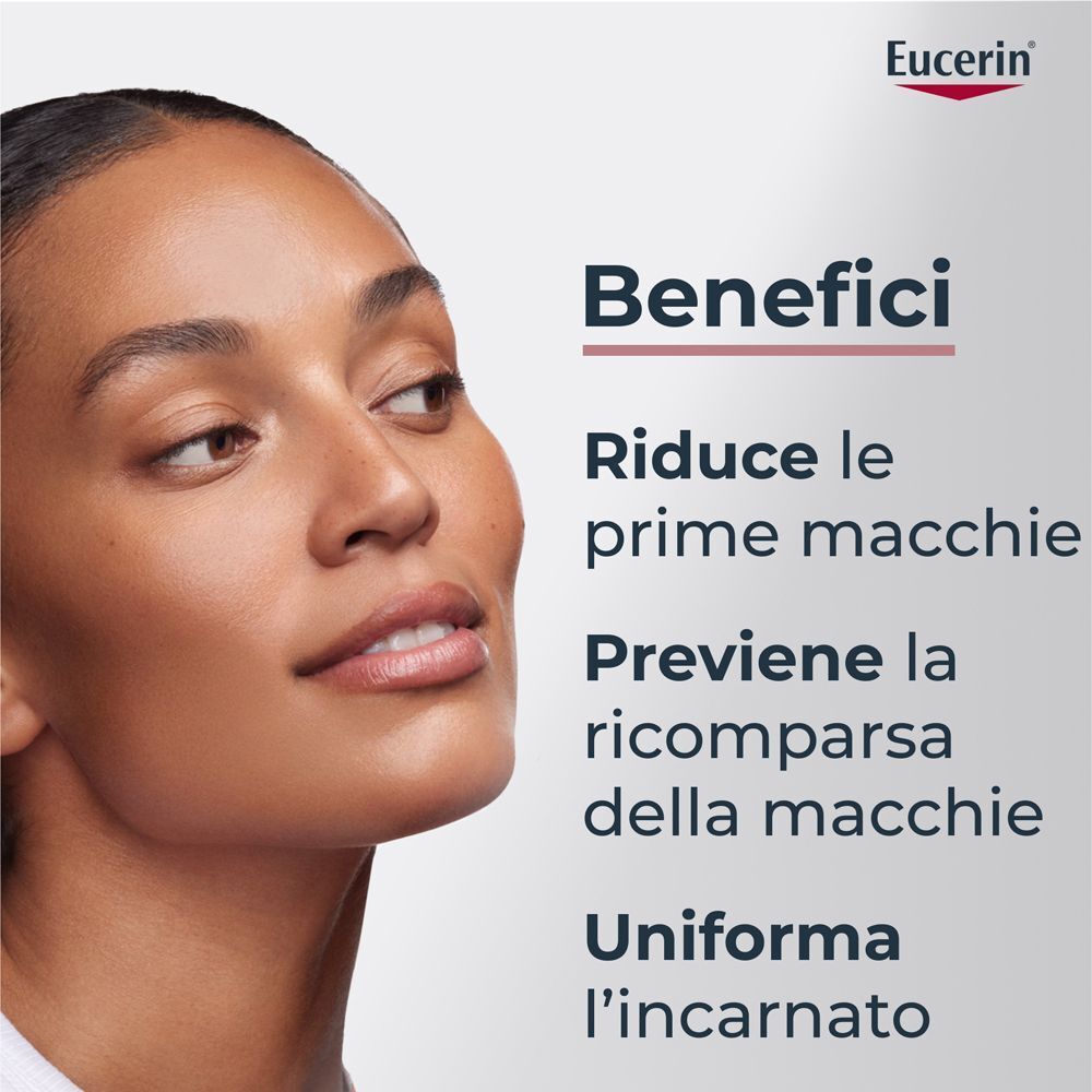 Donna con incarnato uniforme, che evidenzia i benefici di Eucerin Anti-Pigment Siero Illuminante.