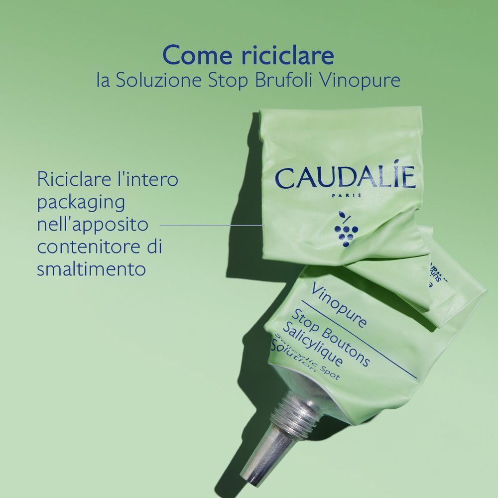 Istruzioni per il riciclo della Soluzione Salicilica Caudalie Vinopure.