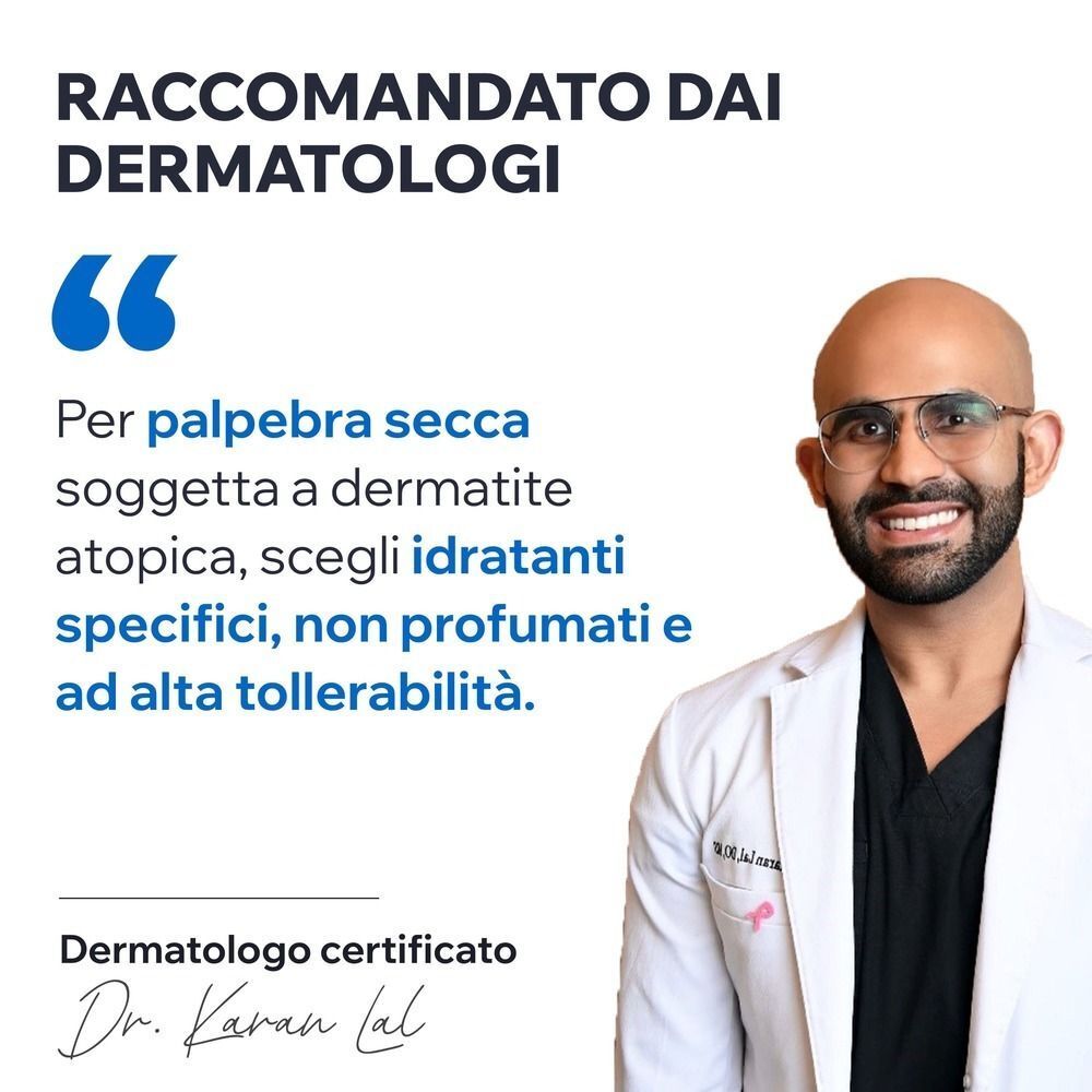 Dermatologo raccomanda trattamento palpebrale Uriage Xemose C++ per palpebre secche e atopiche.