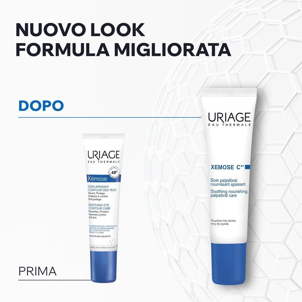 Confronto trattamento palpebrale Uriage Xemose C++: confezioni vecchie e nuove.