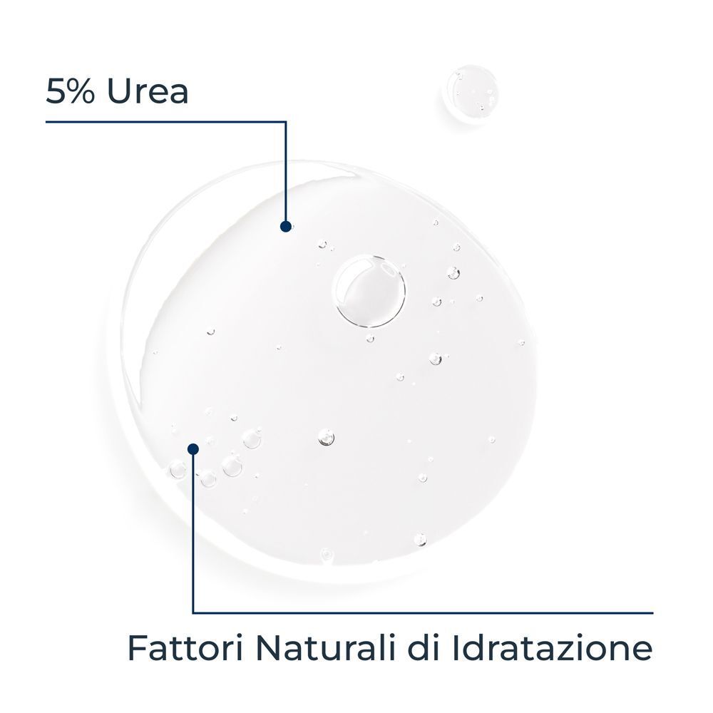 Primo piano di Eucerin UreaRepair 5% Urea e fattori idratanti naturali.