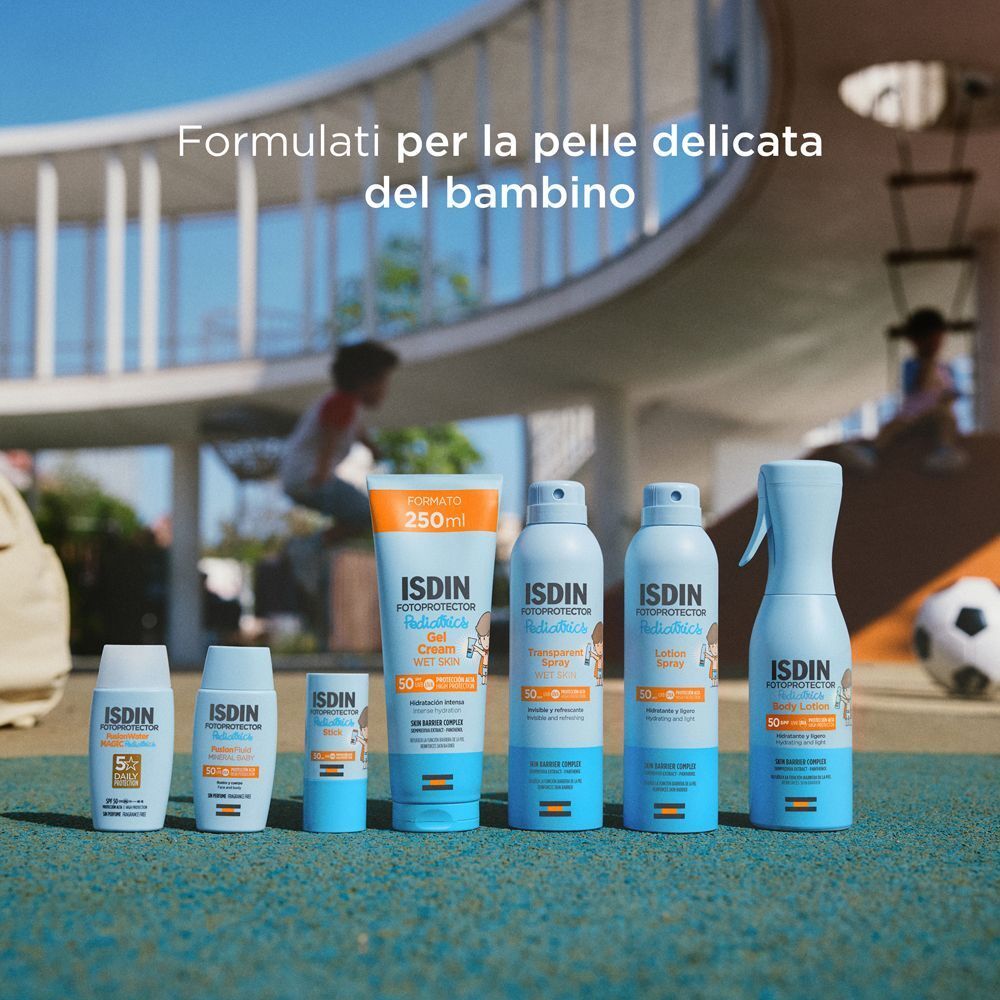 Gamma di prodotti solari ISDIN Fotoprotector Pediatrics, incluso Fusion Fluid Mineral Baby.
