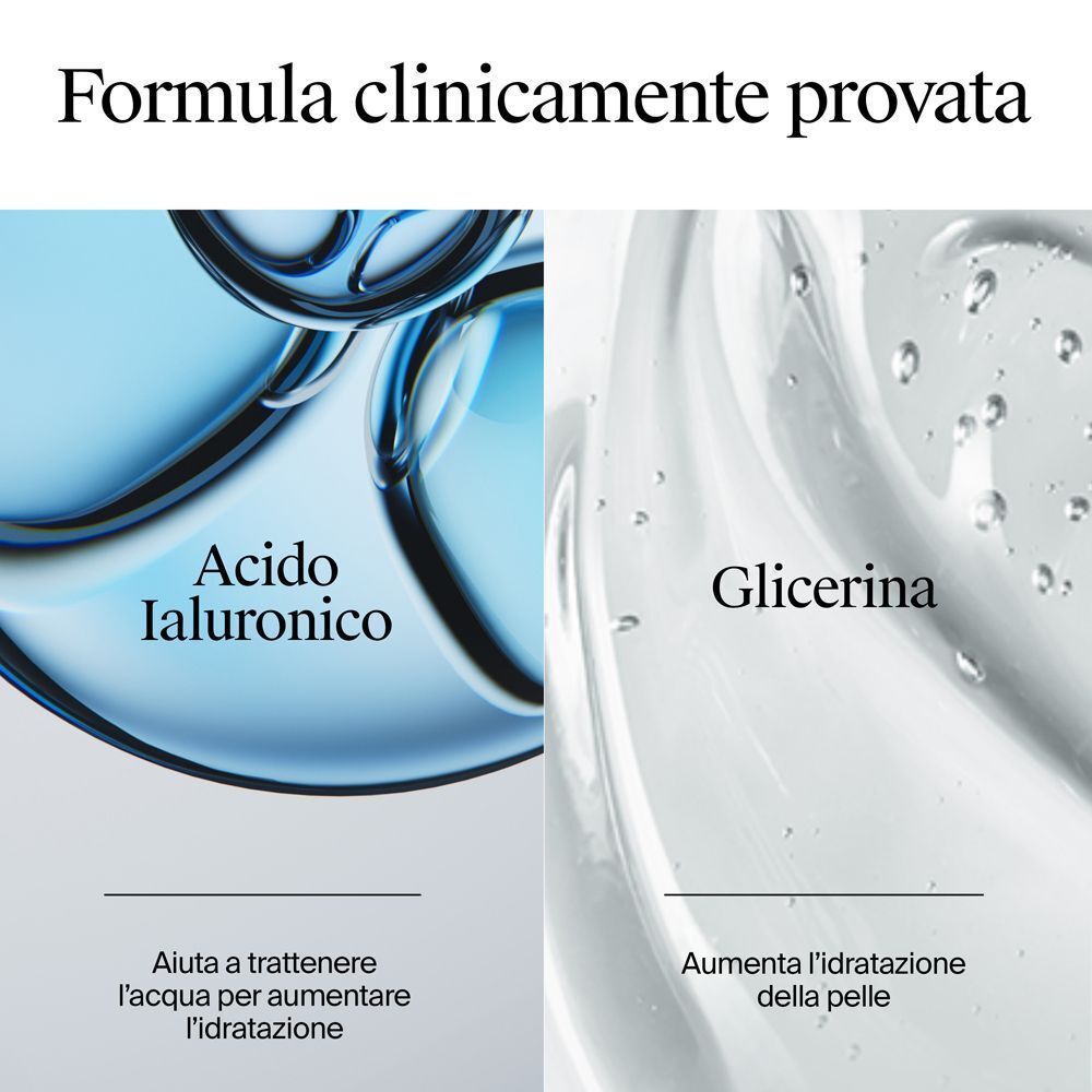 Grafiche mostrano acido ialuronico e glicerina.