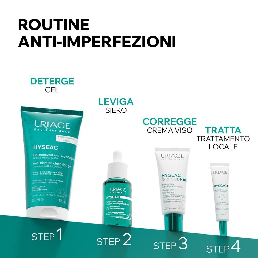Routine anti-imperfezioni Uriage Hyseac: Detergere, siero, crema viso, trattamento locale.