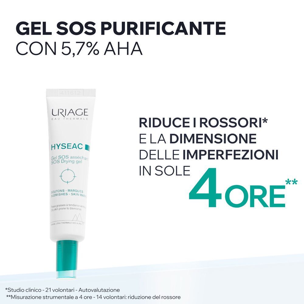 Gel SOS Uriage Hyseac: Riduce rossori e dimensione imperfezioni in 4 ore.