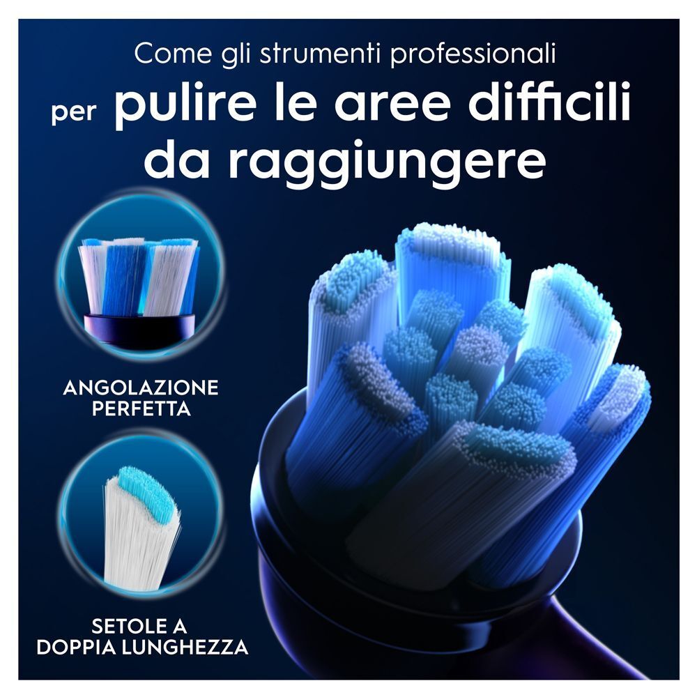 Testina Oral-B iO Ultimate Clean con setole angolate per aree difficili da raggiungere.