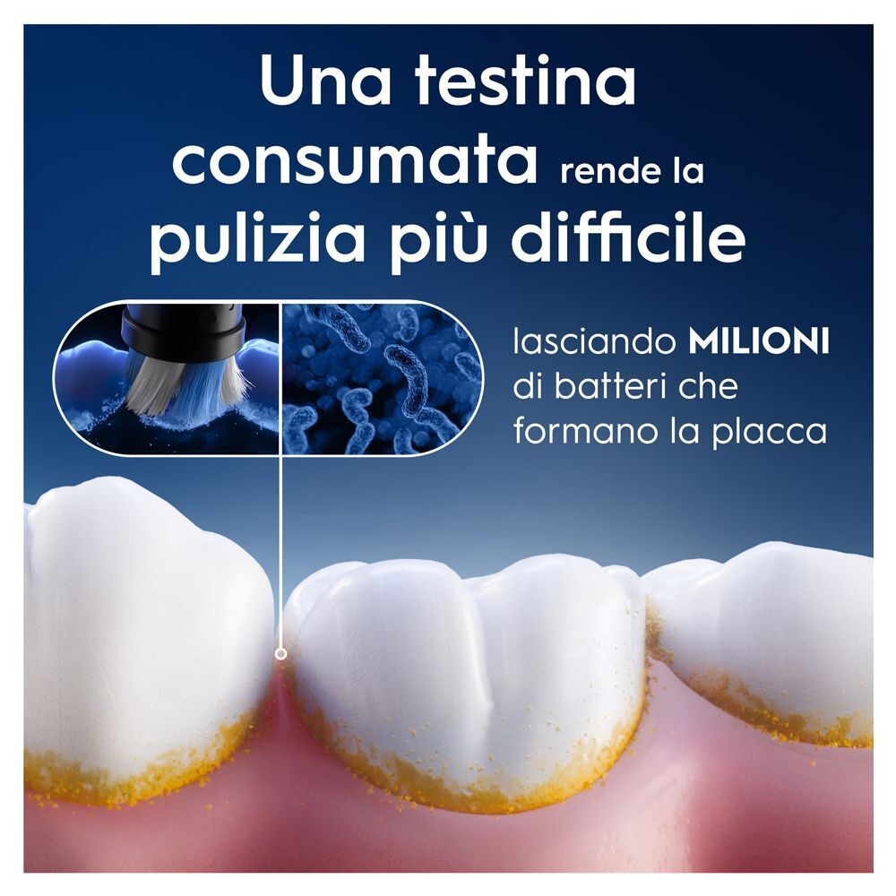 Testina usurata mostra formazione batteri sui denti che causano placca.