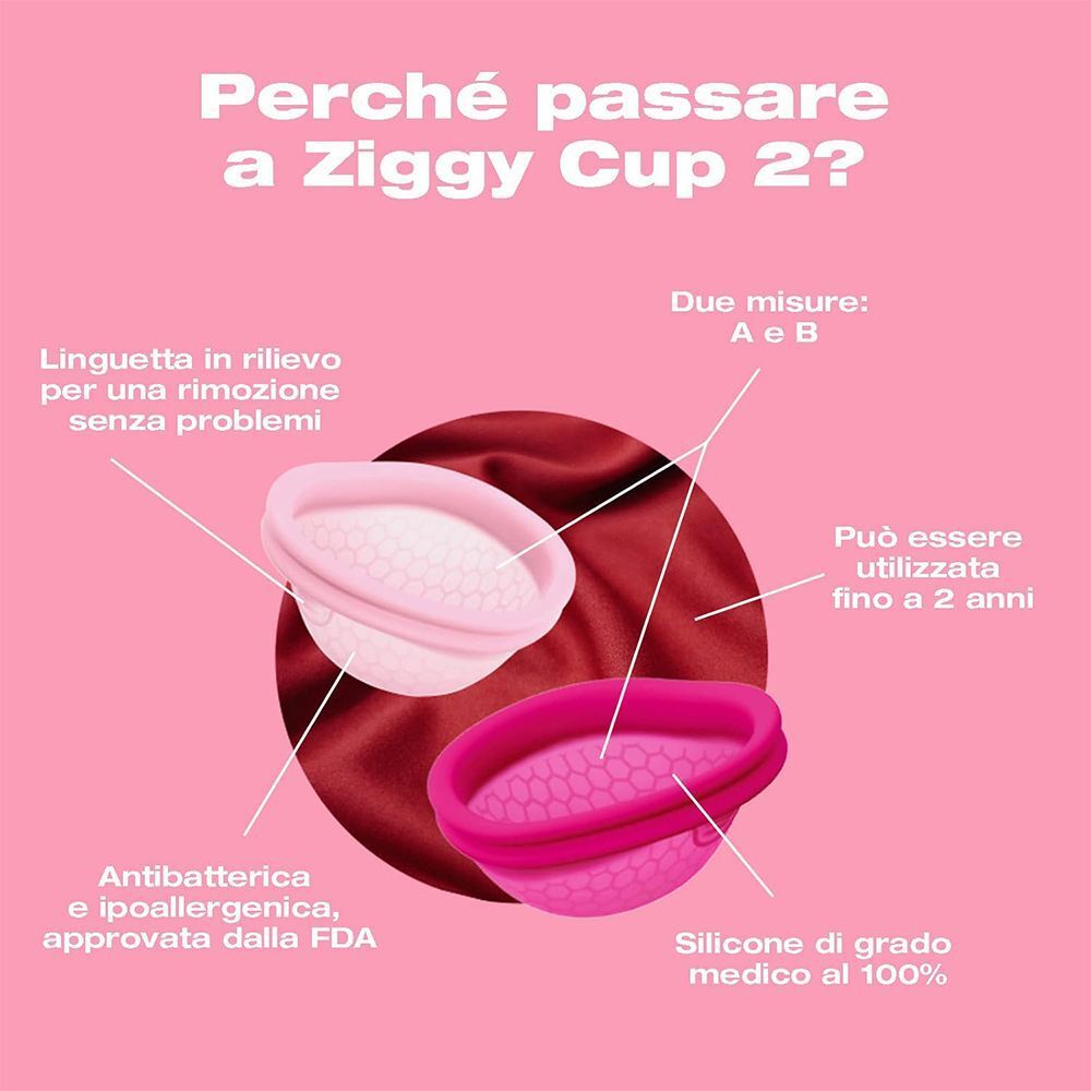 Due coppette mestruali rosa: piatte, con linguetta, approvate FDA, silicone medicale.