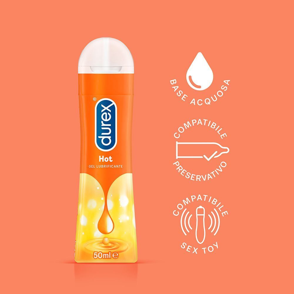Gel lubrificante Durex Play Hot 50ml. Base acquosa, compatibile con preservativi e sex toy.