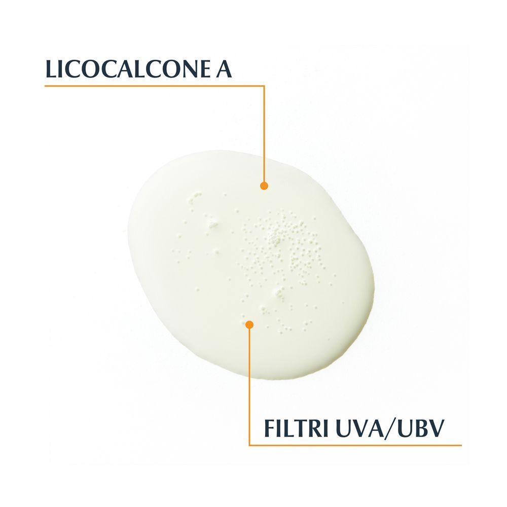 Goccia con Licocalcone A e filtri UVA/UVB, ingredienti della protezione solare Eucerin.