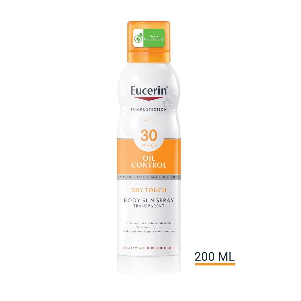 Eucerin Dry Touch Sun Spray Corpo SPF 30, Oil Control, formula trasparente, 200 ml.