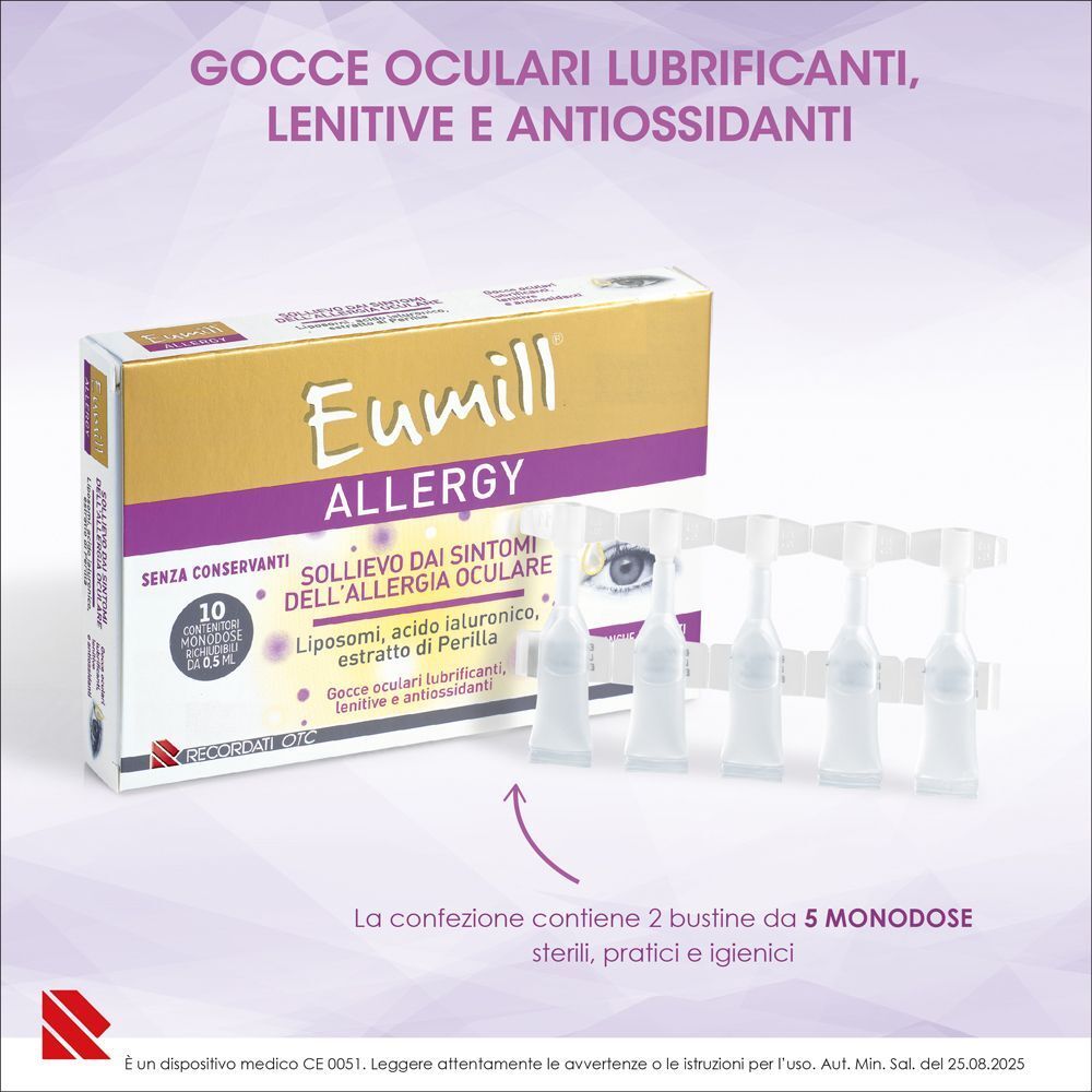 Eumill Allergy: gocce oculari e 5 flaconcini monodose sterili.