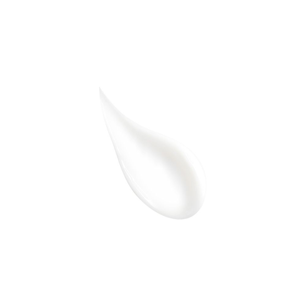 Una macchia di gel doposole bianco su sfondo bianco.