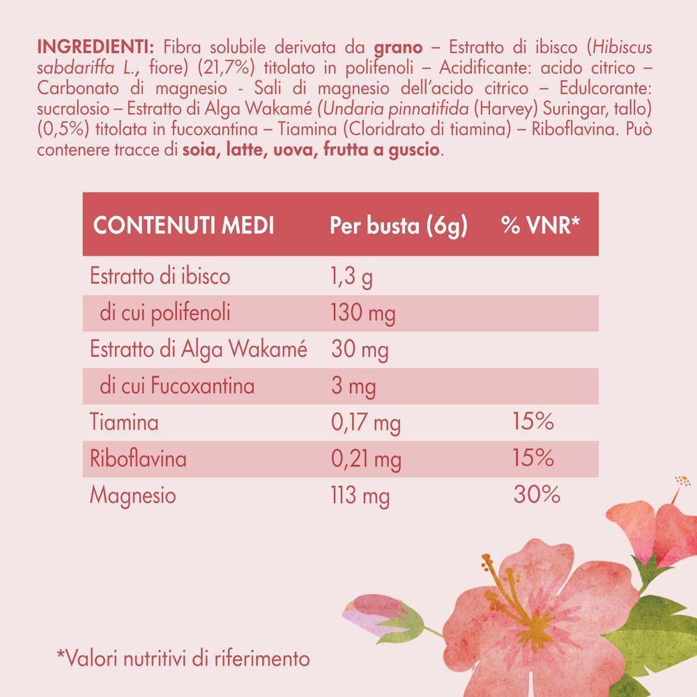 Ingredienti e tabella nutrizionale per EnerZona Care Depure all'ibisco.