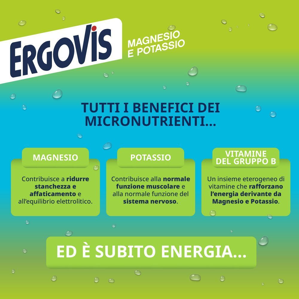 Ergovis: Benefici di Magnesio, Potassio e Vitamine B per energia e sistema nervoso.