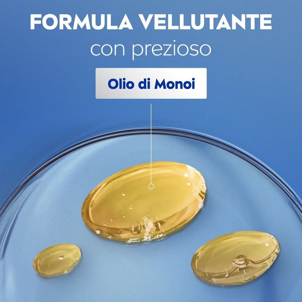 Texture della crema corpo Nivea Crema-Olio con gocce di olio di Monoi.