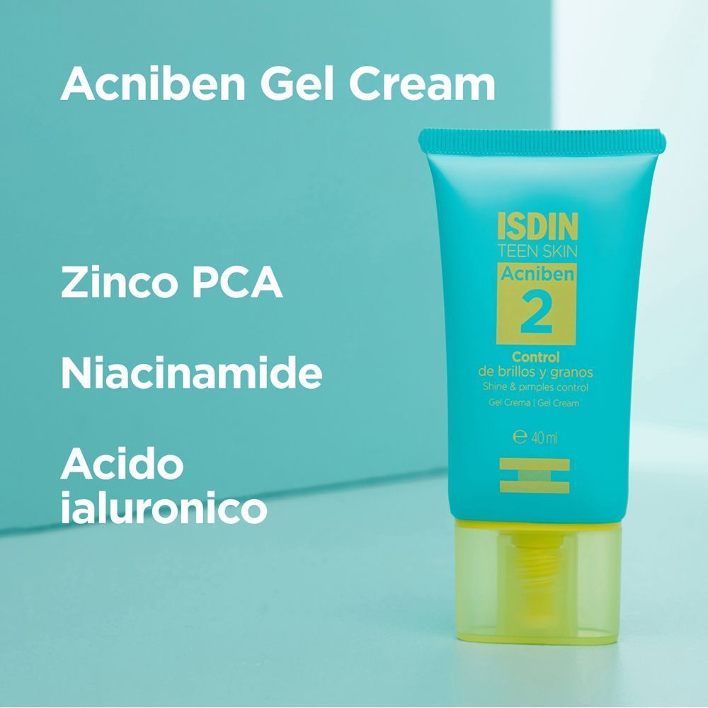 Tubetto ISDIN Acniben Gel Cream con ingredienti: Zinco PCA, Niacinamide.