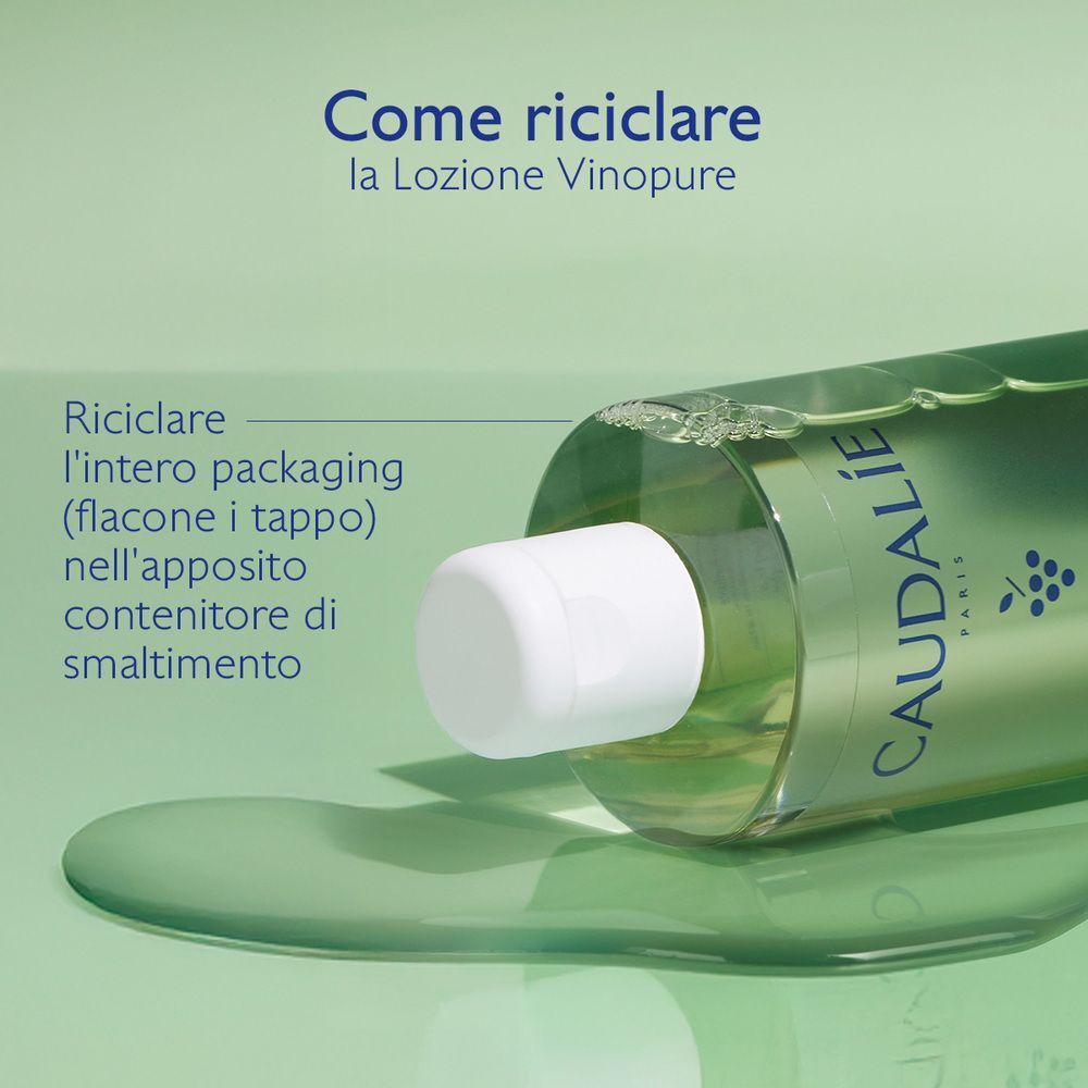 Istruzioni per il riciclo del flacone di lozione Caudalie Vinopure.