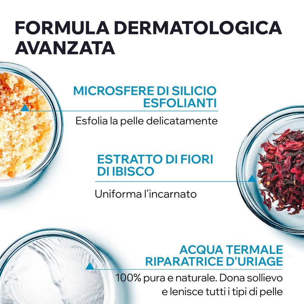 Ingredienti dello Uriage Gentle Jelly Face Scrub: microsfere di silicio, ibisco.