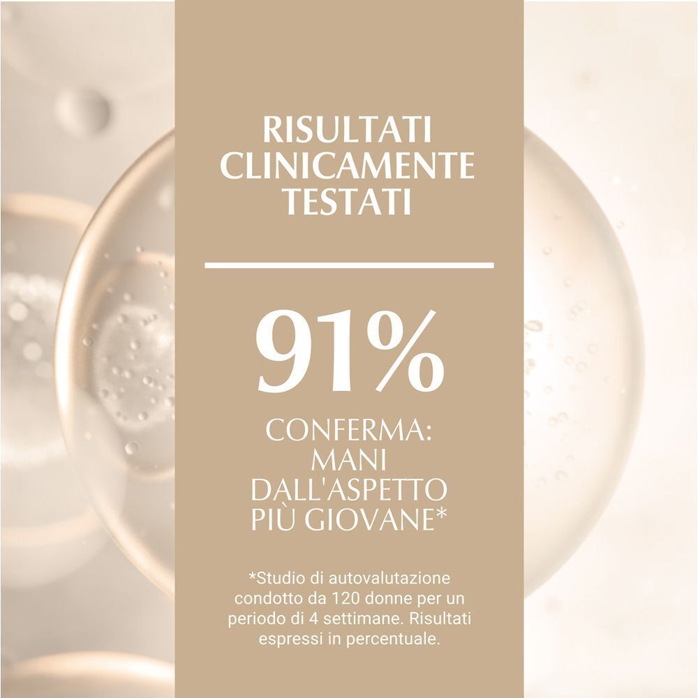 Grafica con risultati clinicamente testati: 91% conferma mani dall'aspetto più giovane.