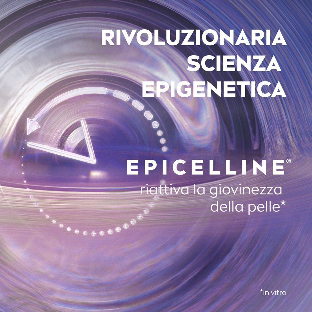 Rappresentazione astratta del tempo e della scienza epigenetica con il testo 'Epicelline'.