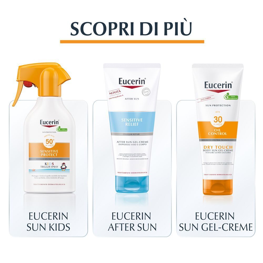 Confronto tra Eucerin Sun Kids Spray SPF 50+, Doposole e Gel-Crema Solare.