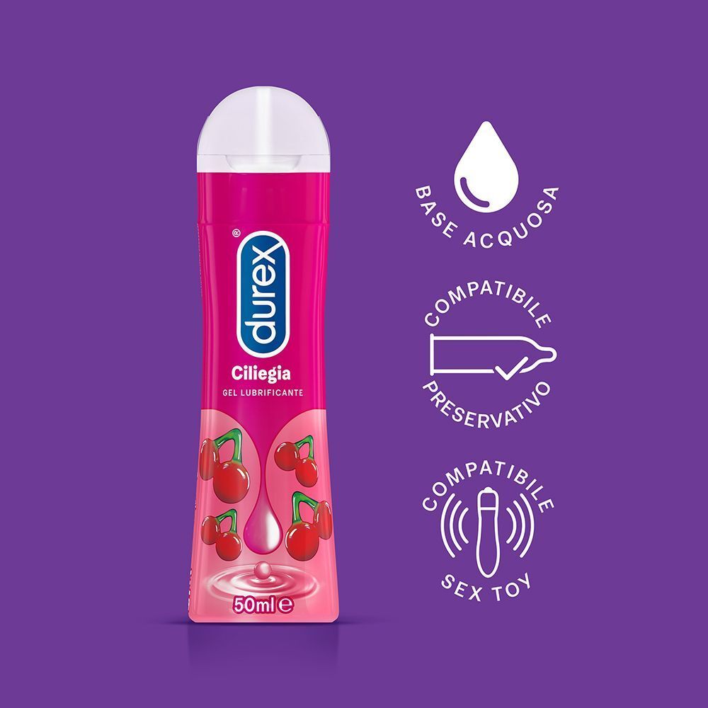 Durex gel lubrificante, gusto ciliegia, 50ml. Base acquosa, compatibile con preservativi e sex toys.