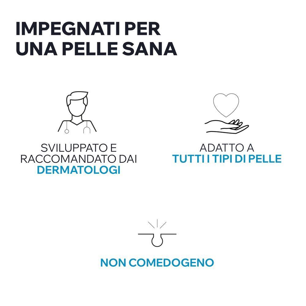 Icone: raccomandato dai dermatologi, per tutti i tipi di pelle, non comedogeno.