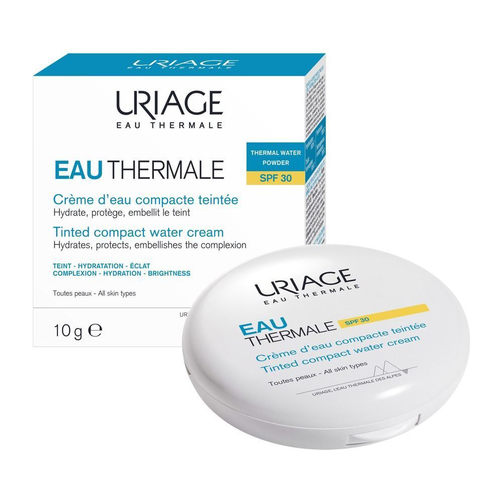 Scatola e vasetto della crema compatta colorata URIAGE EAU THERMALE SPF30.