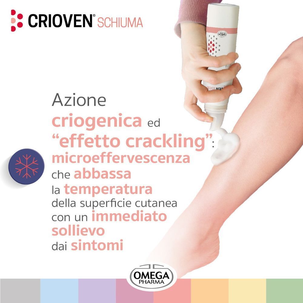 Applicazione di CRIOVEN® Schiuma su una gamba con effetto freddo.