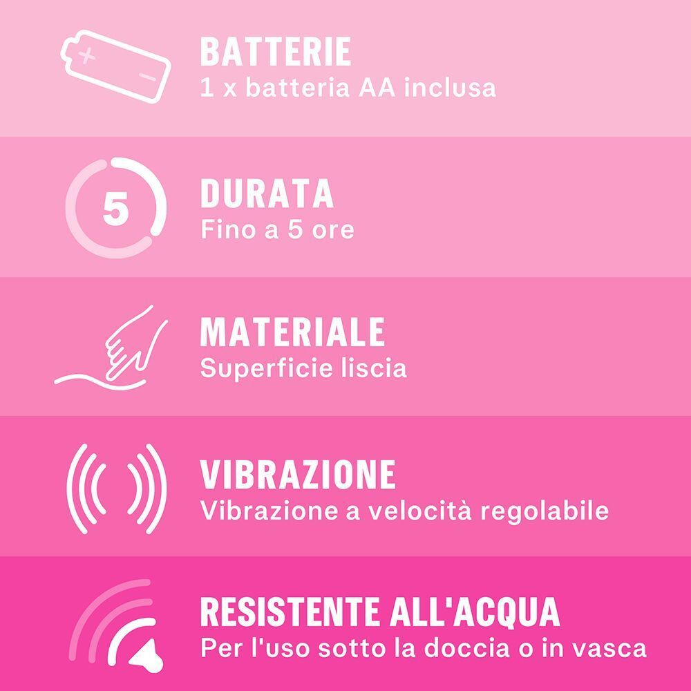 Durex Intense Pure Fantasy: 1 batteria AA, fino a 5 ore di durata, superficie liscia, vibrazione regolabile, impermeabile.