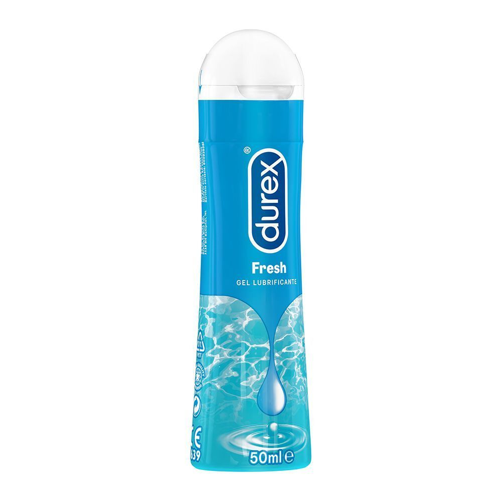 Flacone di gel lubrificante Durex Fresh (50ml) con design acquatico.