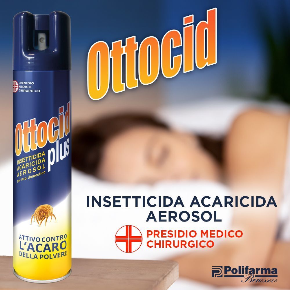 Bomboletta spray Ottocid Plus vicino a una persona che dorme.