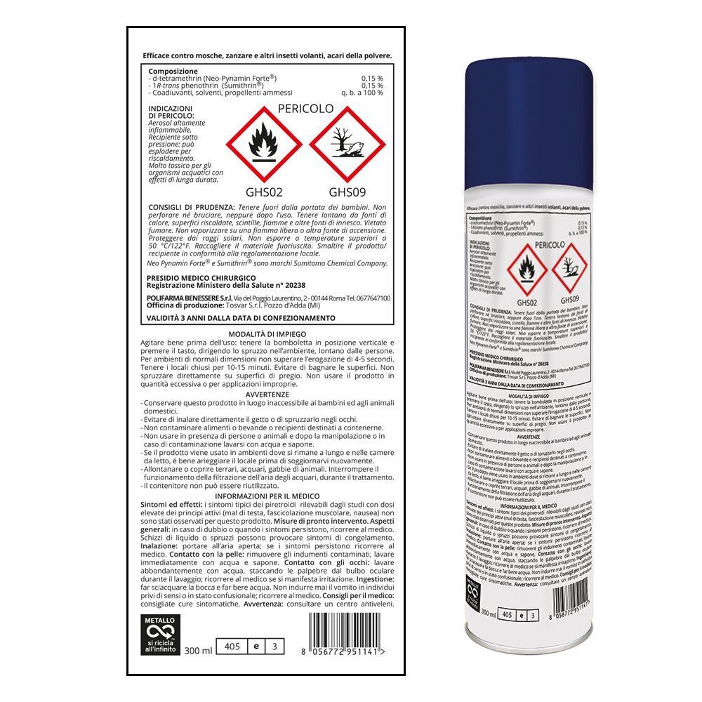 Retro di una bomboletta spray Ottocid Plus con avvertenze e ingredienti.