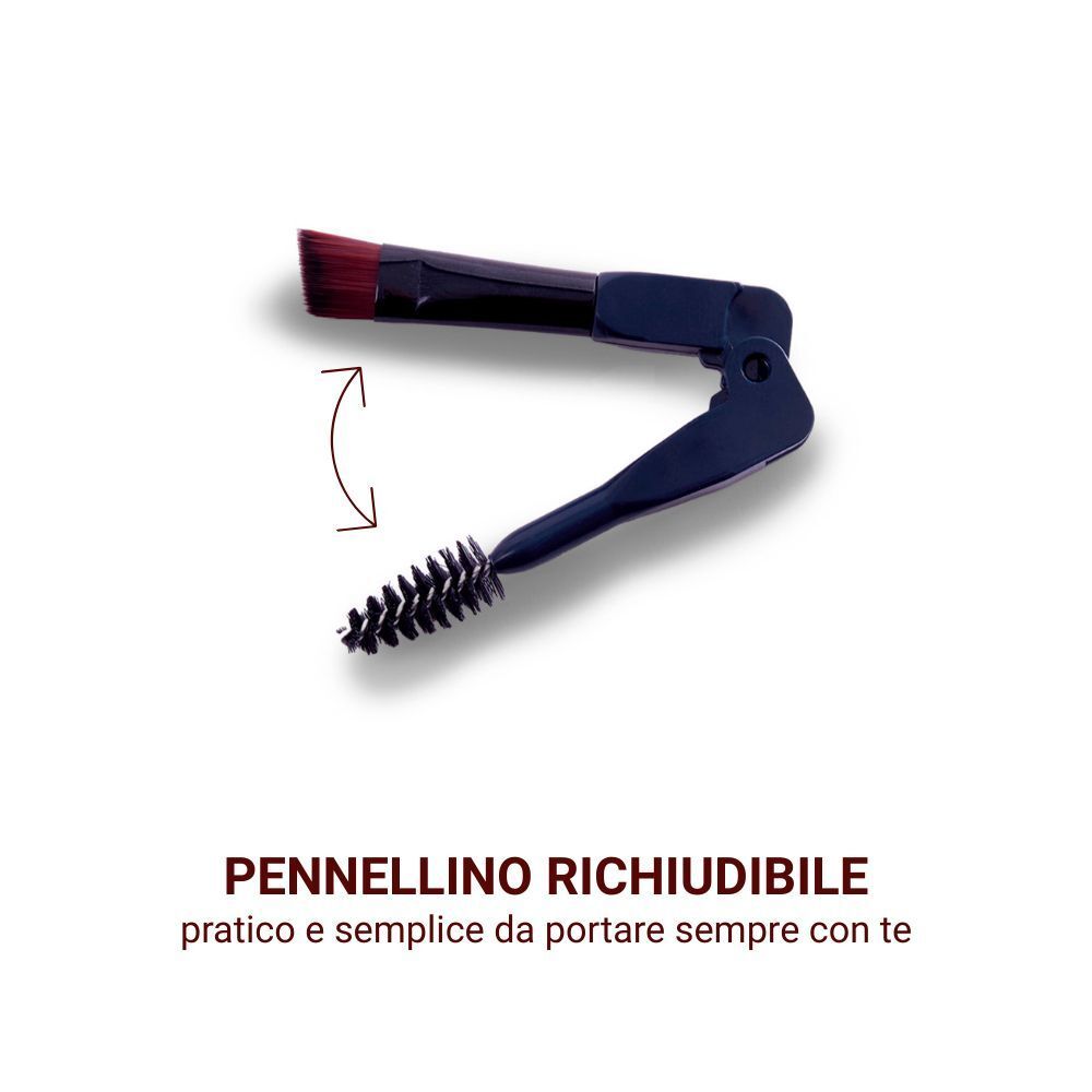 Pennello sopracciglia pieghevole con punta angolata e testina a spazzola.