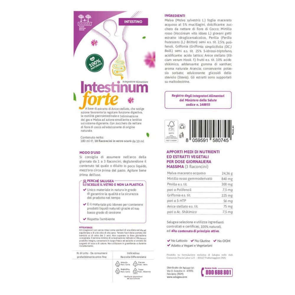 Intestinum Forte Salugea: lista ingredienti e apporti nutrizionali di un integratore.