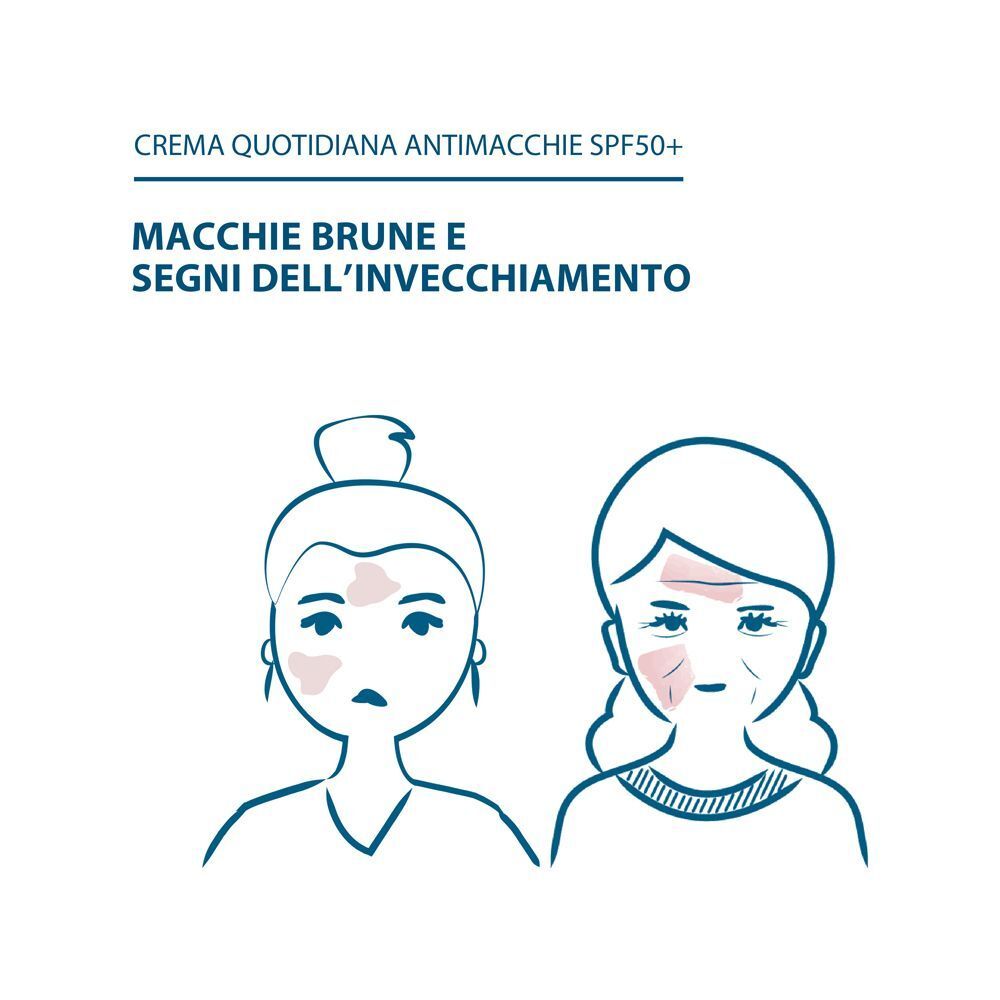 Illustrazioni di donne con macchie brune e segni dell'invecchiamento cutaneo.