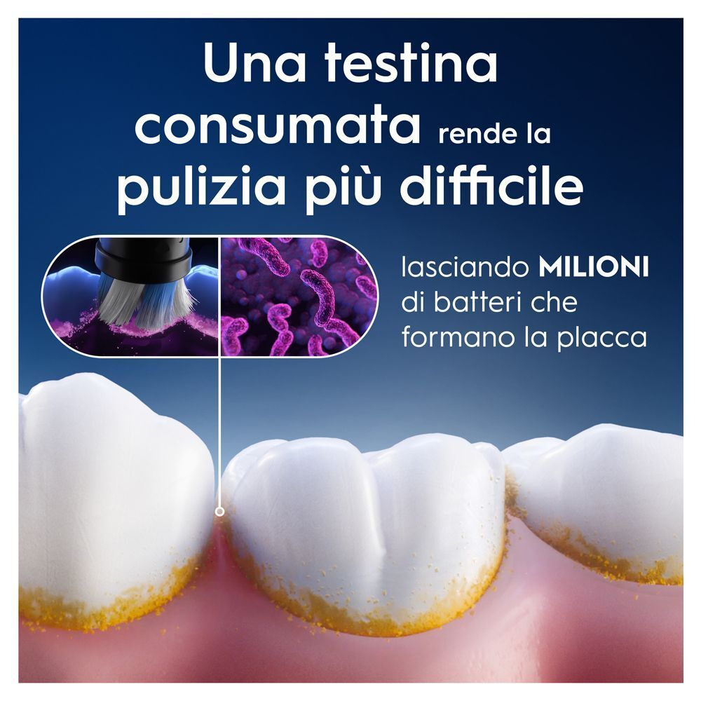 Confronto tra testina usurata e nuova, mostrando batteri.