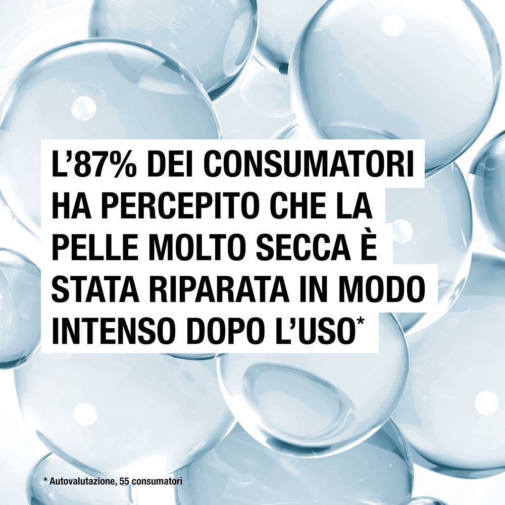 Grandi bolle con testo sulla riparazione della pelle molto secca dopo l'uso.